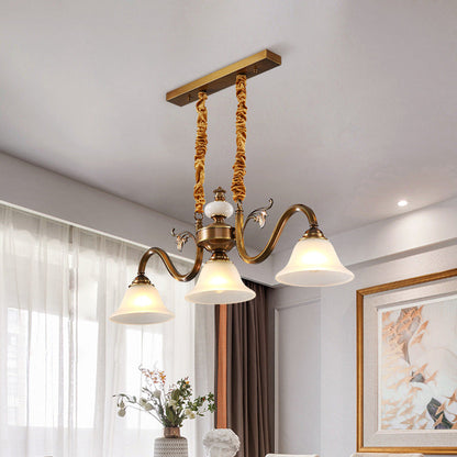 Contemporary Nordic Morning Glory Glass Lampshade Copper Jade 3 - Light Chandelier For Dining Room