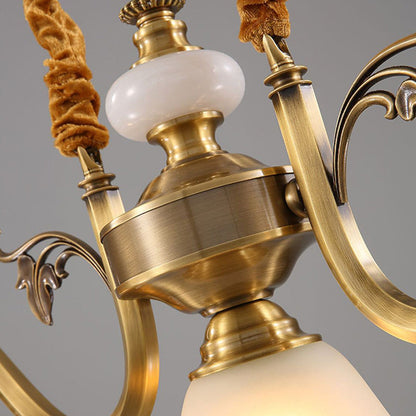 Contemporary Nordic Morning Glory Glass Lampshade Copper Jade 3 - Light Chandelier For Dining Room