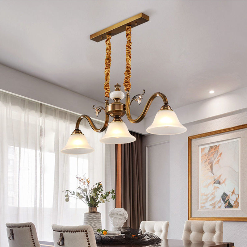 Contemporary Nordic Morning Glory Glass Lampshade Copper Jade 3 - Light Chandelier For Dining Room