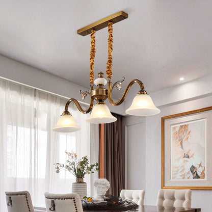 Contemporary Nordic Morning Glory Glass Lampshade Copper Jade 3 - Light Chandelier For Dining Room
