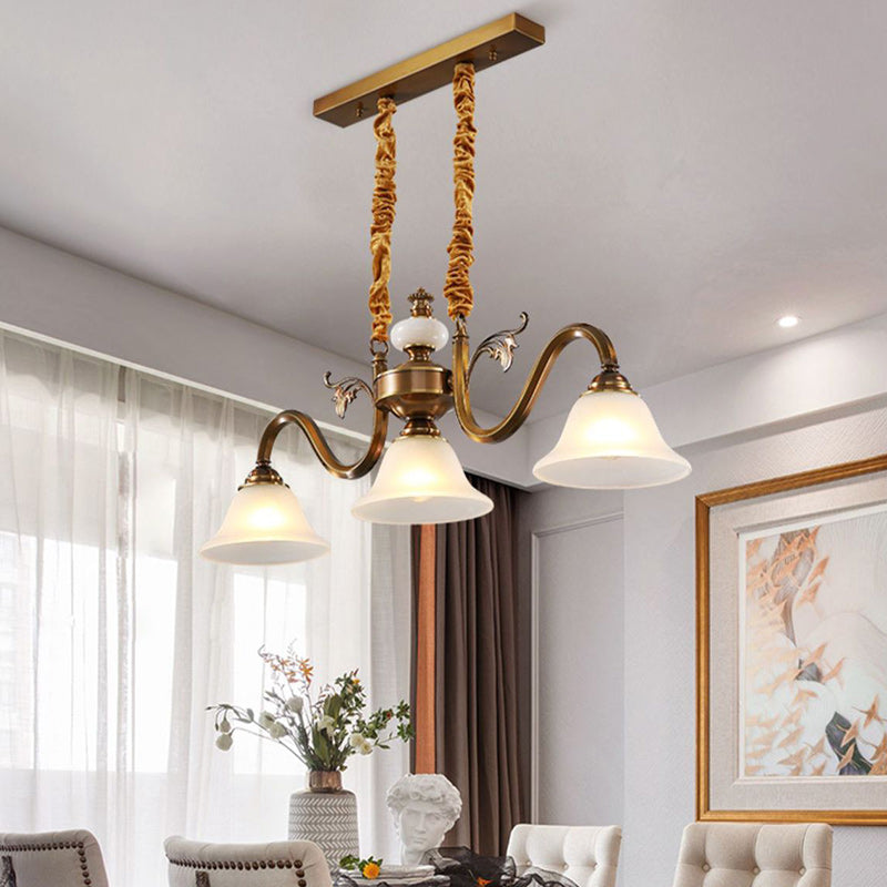 Contemporary Nordic Morning Glory Glass Lampshade Copper Jade 3 - Light Chandelier For Dining Room