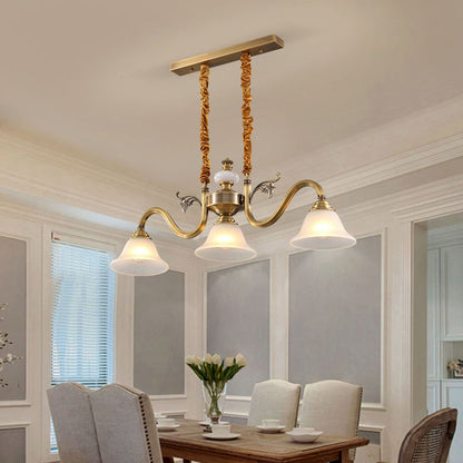 Contemporary Nordic Morning Glory Glass Lampshade Copper Jade 3 - Light Chandelier For Dining Room