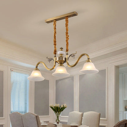 Contemporary Nordic Morning Glory Glass Lampshade Copper Jade 3 - Light Chandelier For Dining Room