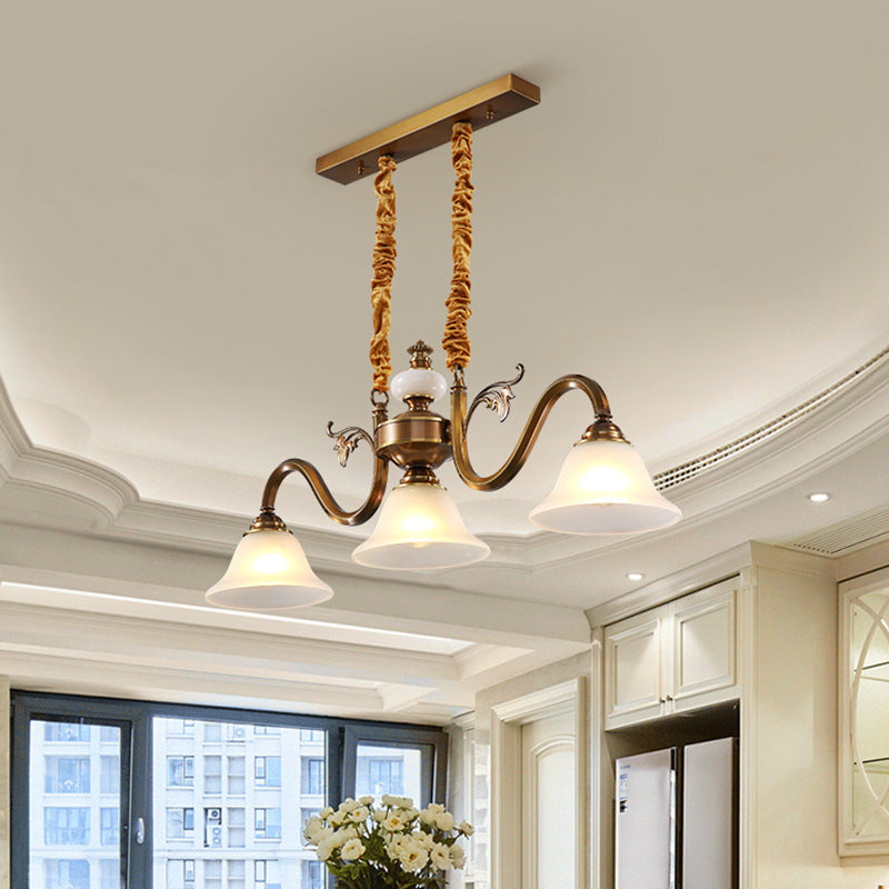 Contemporary Nordic Morning Glory Glass Lampshade Copper Jade 3 - Light Chandelier For Dining Room