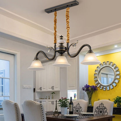 Contemporary Nordic Morning Glory Glass Lampshade Copper Jade 3 - Light Chandelier For Dining Room