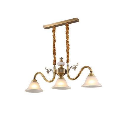Contemporary Nordic Morning Glory Glass Lampshade Copper Jade 3 - Light Chandelier For Dining Room