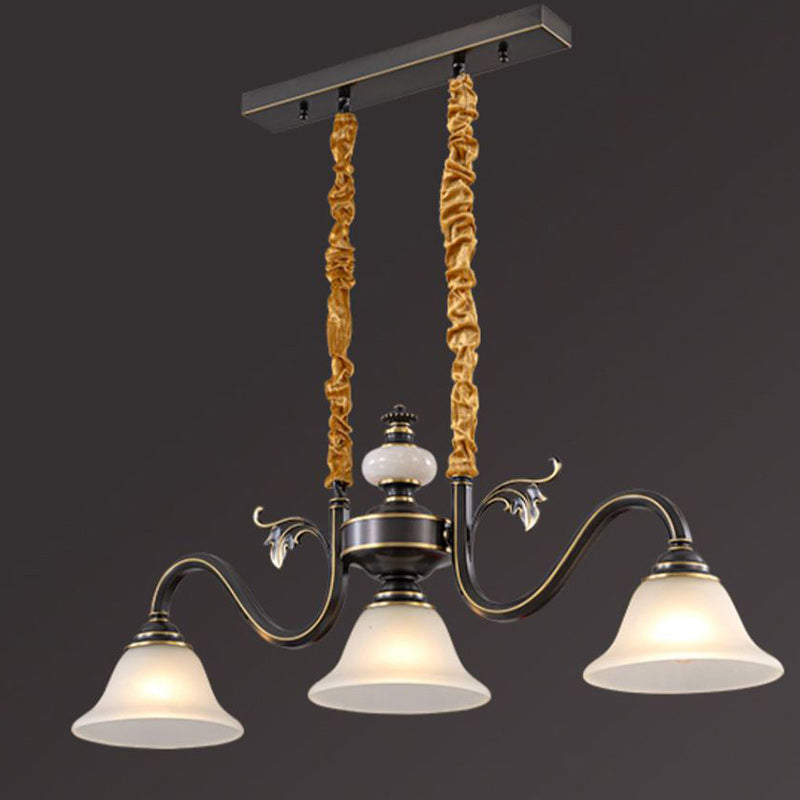 Contemporary Nordic Morning Glory Glass Lampshade Copper Jade 3 - Light Chandelier For Dining Room