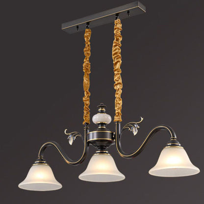 Contemporary Nordic Morning Glory Glass Lampshade Copper Jade 3 - Light Chandelier For Dining Room