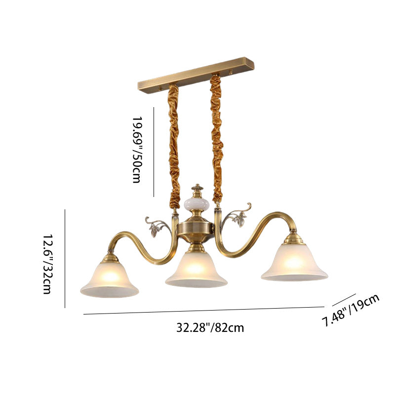 Contemporary Nordic Morning Glory Glass Lampshade Copper Jade 3 - Light Chandelier For Dining Room