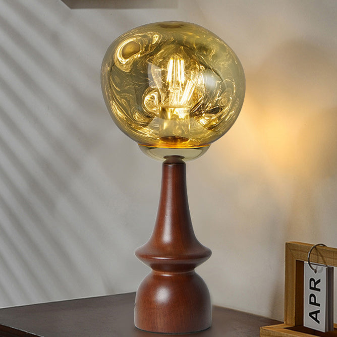 Contemporary Scandinavian Lava Irregular Round Solid Wood Acrylic 1 - Light Table Lamp For Living Room