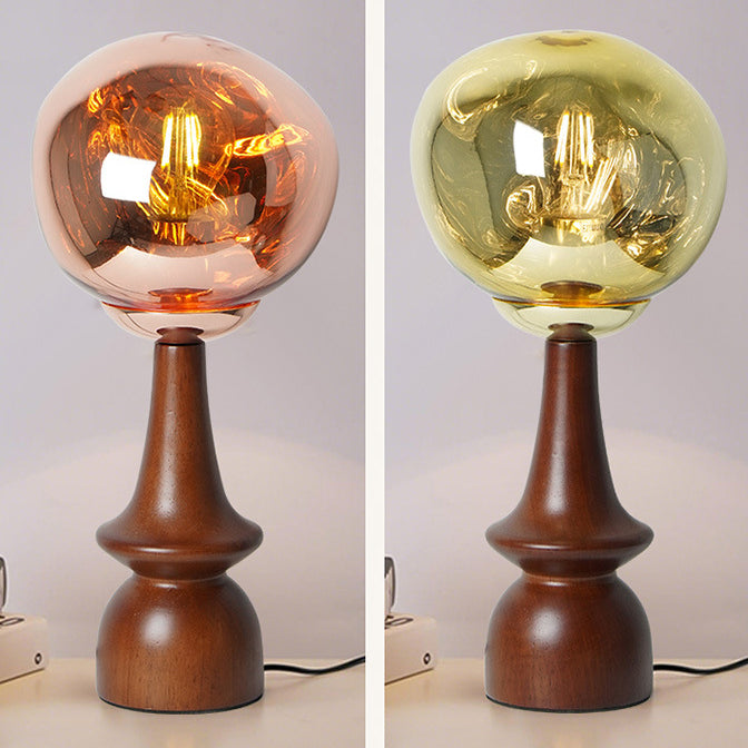 Contemporary Scandinavian Lava Irregular Round Solid Wood Acrylic 1 - Light Table Lamp For Living Room
