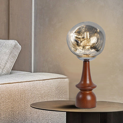 Contemporary Scandinavian Lava Irregular Round Solid Wood Acrylic 1 - Light Table Lamp For Living Room