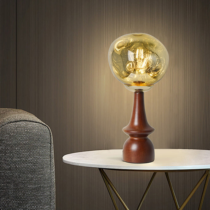 Contemporary Scandinavian Lava Irregular Round Solid Wood Acrylic 1 - Light Table Lamp For Living Room