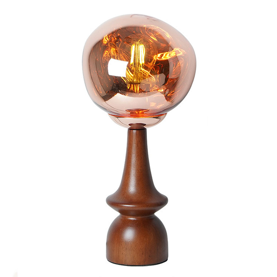 Contemporary Scandinavian Lava Irregular Round Solid Wood Acrylic 1 - Light Table Lamp For Living Room