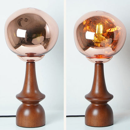 Contemporary Scandinavian Lava Irregular Round Solid Wood Acrylic 1 - Light Table Lamp For Living Room