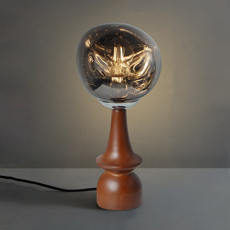 Contemporary Scandinavian Lava Irregular Round Solid Wood Acrylic 1 - Light Table Lamp For Living Room