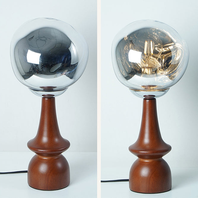 Contemporary Scandinavian Lava Irregular Round Solid Wood Acrylic 1 - Light Table Lamp For Living Room