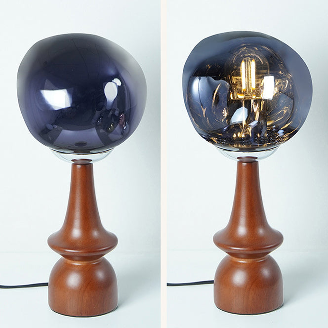 Contemporary Scandinavian Lava Irregular Round Solid Wood Acrylic 1 - Light Table Lamp For Living Room