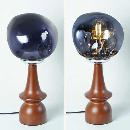 Contemporary Scandinavian Lava Irregular Round Solid Wood Acrylic 1 - Light Table Lamp For Living Room