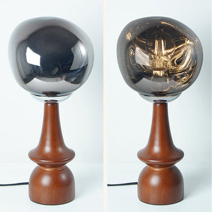 Contemporary Scandinavian Lava Irregular Round Solid Wood Acrylic 1 - Light Table Lamp For Living Room