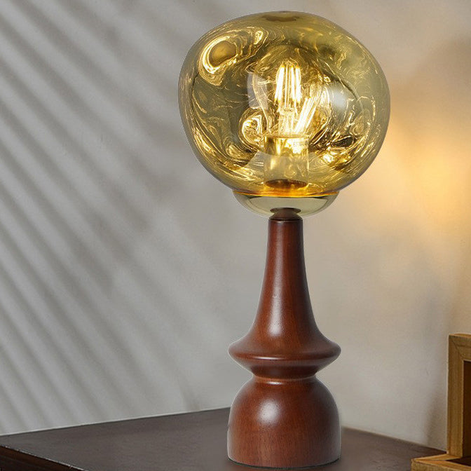 Contemporary Scandinavian Lava Irregular Round Solid Wood Acrylic 1 - Light Table Lamp For Living Room
