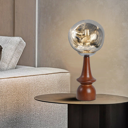 Contemporary Scandinavian Lava Irregular Round Solid Wood Acrylic 1 - Light Table Lamp For Living Room