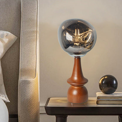 Contemporary Scandinavian Lava Irregular Round Solid Wood Acrylic 1 - Light Table Lamp For Living Room