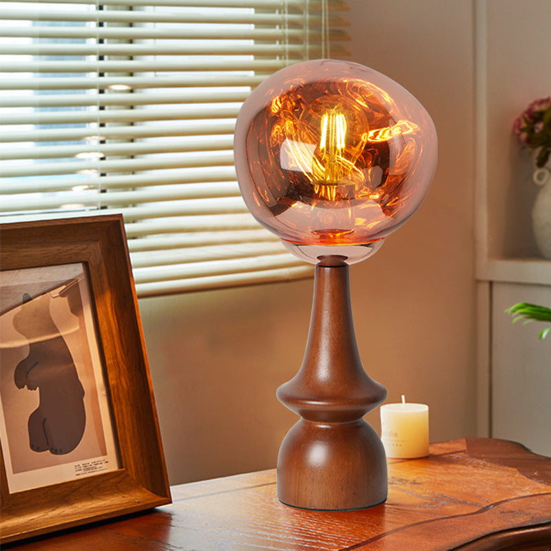 Contemporary Scandinavian Lava Irregular Round Solid Wood Acrylic 1 - Light Table Lamp For Living Room