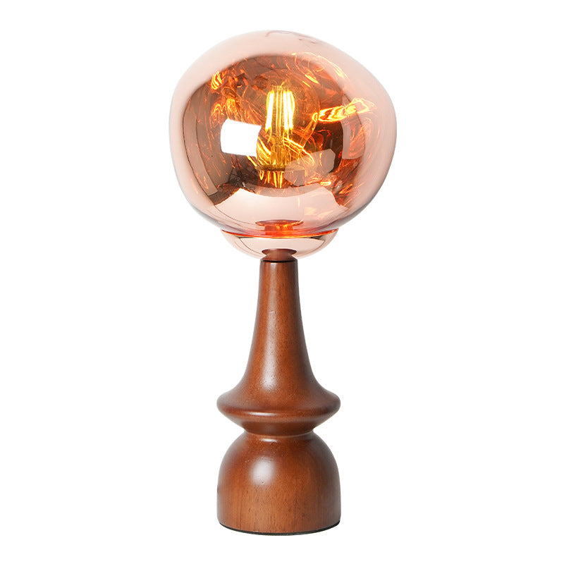 Contemporary Scandinavian Lava Irregular Round Solid Wood Acrylic 1 - Light Table Lamp For Living Room