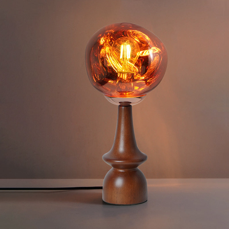 Contemporary Scandinavian Lava Irregular Round Solid Wood Acrylic 1 - Light Table Lamp For Living Room