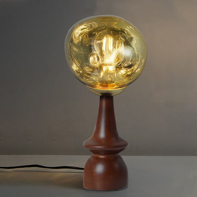 Contemporary Scandinavian Lava Irregular Round Solid Wood Acrylic 1 - Light Table Lamp For Living Room