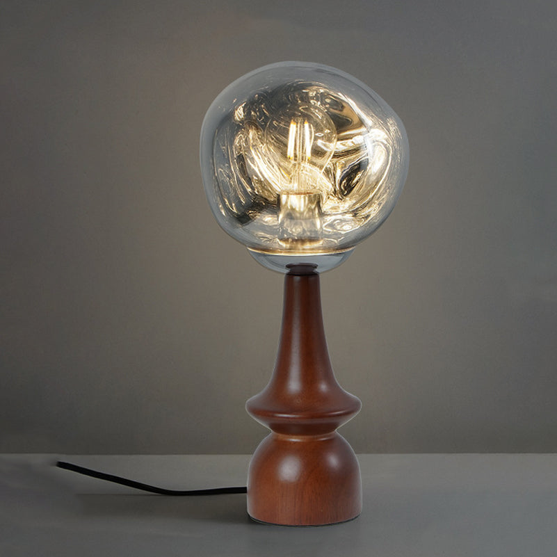 Contemporary Scandinavian Lava Irregular Round Solid Wood Acrylic 1 - Light Table Lamp For Living Room