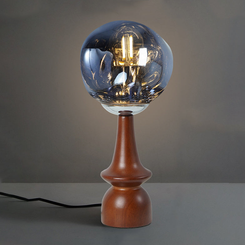 Contemporary Scandinavian Lava Irregular Round Solid Wood Acrylic 1 - Light Table Lamp For Living Room