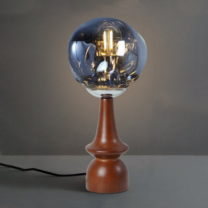 Contemporary Scandinavian Lava Irregular Round Solid Wood Acrylic 1 - Light Table Lamp For Living Room