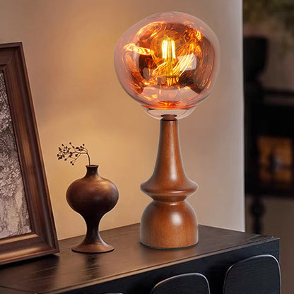 Contemporary Scandinavian Lava Irregular Round Solid Wood Acrylic 1 - Light Table Lamp For Living Room
