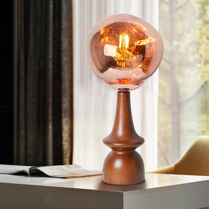 Contemporary Scandinavian Lava Irregular Round Solid Wood Acrylic 1 - Light Table Lamp For Living Room