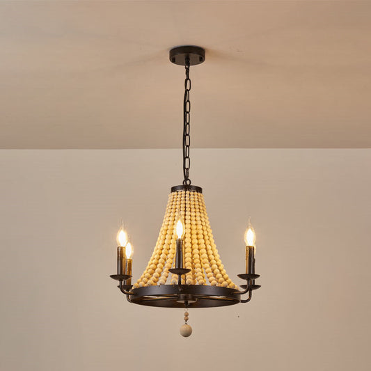 Traditional Rustic Dome Trapezoid Wooden Beads Iron 6 - Light Chandelier For Dining Room