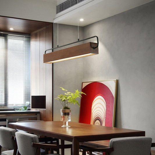 Traditional Chinese Cuboid Solid Wood Acrylic Iron LED Chandelier Island Light For Dining Room
