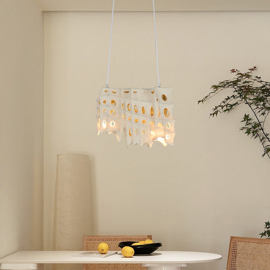 Contemporary Scandinavian Hole Hardware Resin Fiberglass 2 - Light Pendant Light For Dining Room