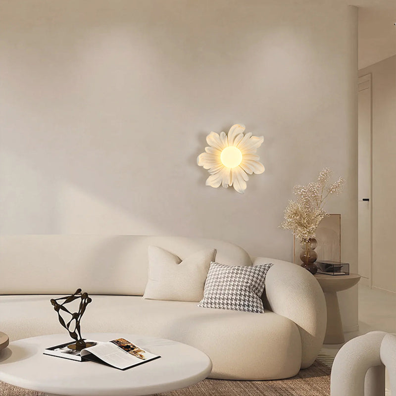 Traditional Japanese Floral Orb Resin Roto-molding 1 - Light Wall Sconce Lamp For Living Room