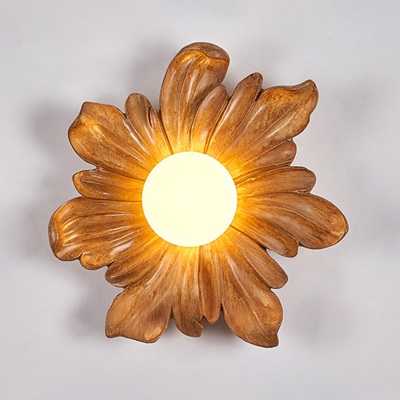 Traditional Japanese Floral Orb Resin Roto-molding 1 - Light Wall Sconce Lamp For Living Room