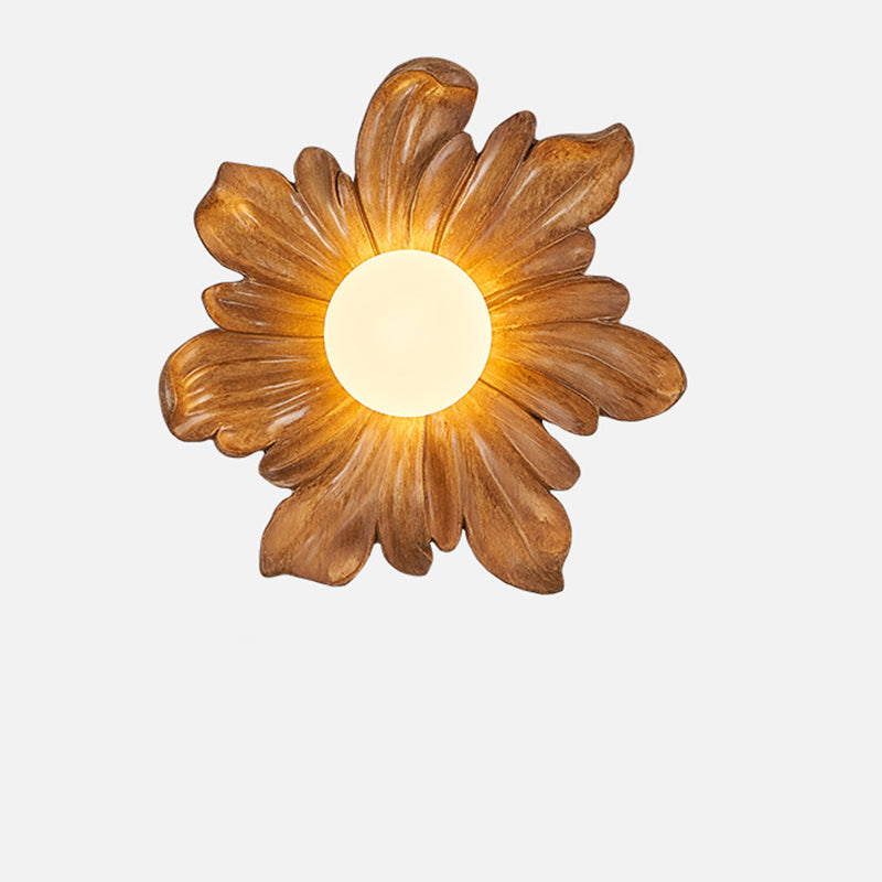 Traditional Japanese Floral Orb Resin Roto-molding 1 - Light Wall Sconce Lamp For Living Room