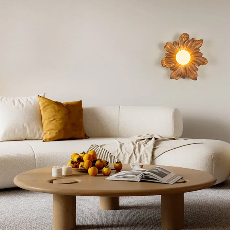 Traditional Japanese Floral Orb Resin Roto-molding 1 - Light Wall Sconce Lamp For Living Room