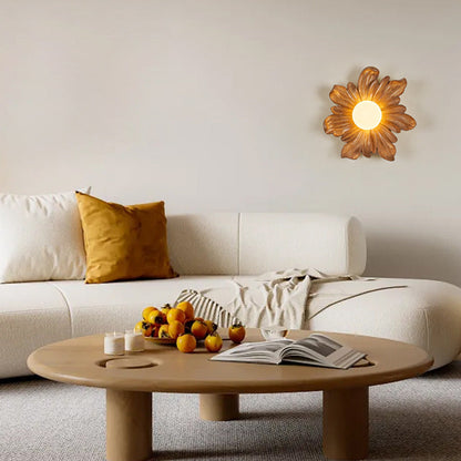 Traditional Japanese Floral Orb Resin Roto-molding 1 - Light Wall Sconce Lamp For Living Room