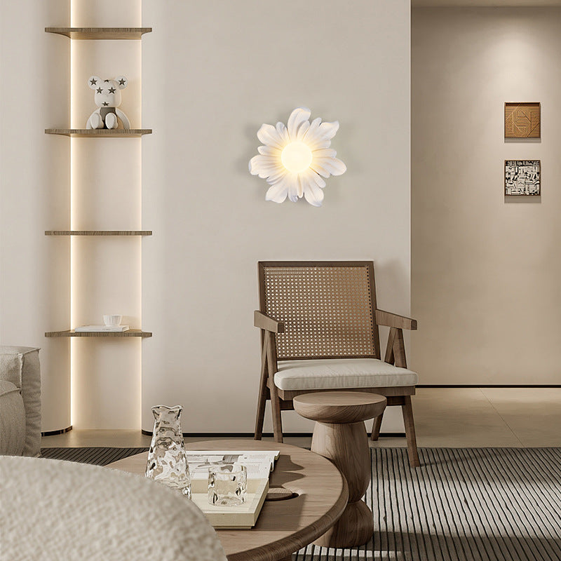 Traditional Japanese Floral Orb Resin Roto-molding 1 - Light Wall Sconce Lamp For Living Room