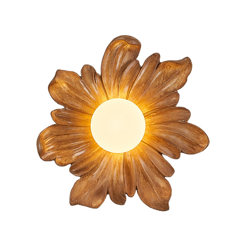 Traditional Japanese Floral Orb Resin Roto-molding 1 - Light Wall Sconce Lamp For Living Room