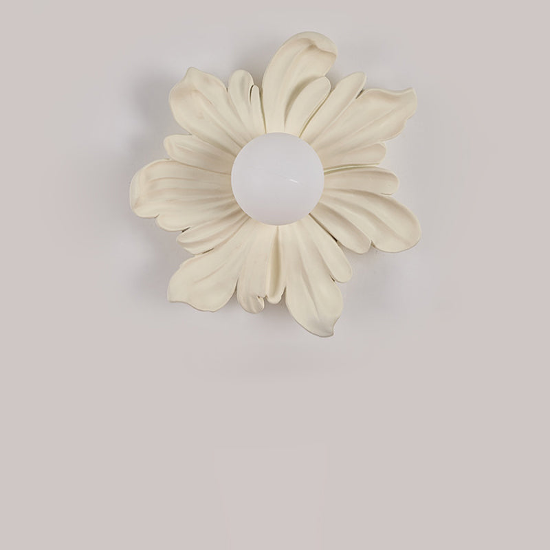Traditional Japanese Floral Orb Resin Roto-molding 1 - Light Wall Sconce Lamp For Living Room