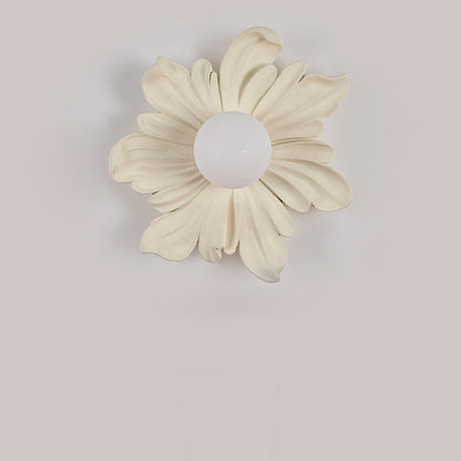 Traditional Japanese Floral Orb Resin Roto-molding 1 - Light Wall Sconce Lamp For Living Room