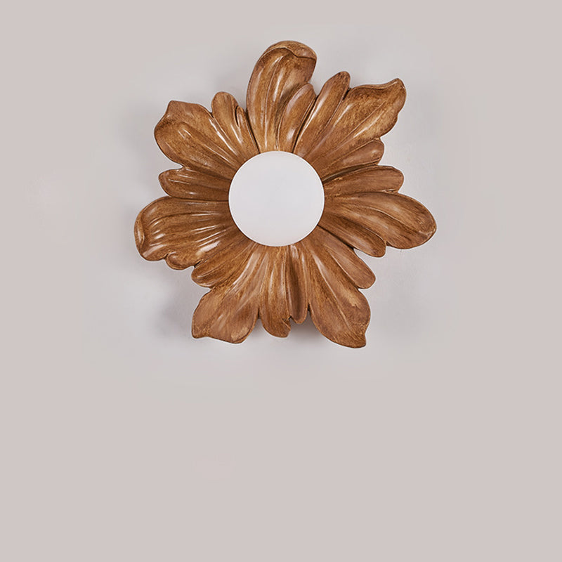 Traditional Japanese Floral Orb Resin Roto-molding 1 - Light Wall Sconce Lamp For Living Room