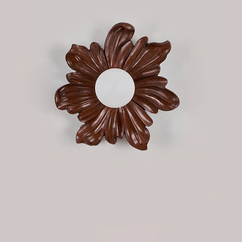Traditional Japanese Floral Orb Resin Roto-molding 1 - Light Wall Sconce Lamp For Living Room